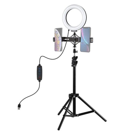 PULUZ Kit for Everyday Home Vlogging and Streaming Sessions dual phone bracket tripod and ring LED light for steady live streams