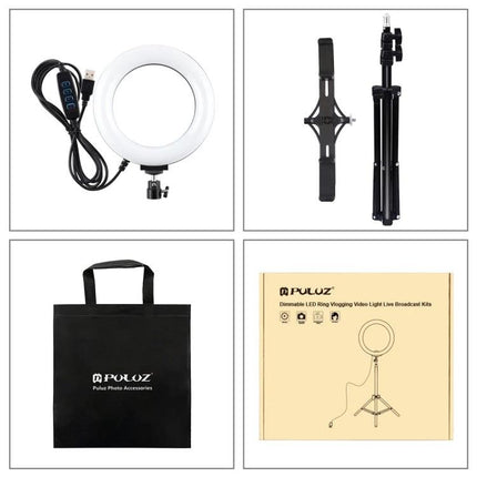 PULUZ Kit for Everyday Home Vlogging and Streaming Sessions with ring LED light, dual phone bracket, tripod and carry bag