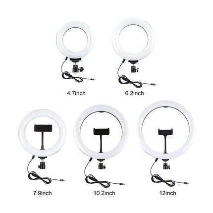 PULUZ Kit for Everyday Home Vlogging and Streaming Sessions - assortment of 4.7" to 12" ring LED lights with phone bracket and cables
