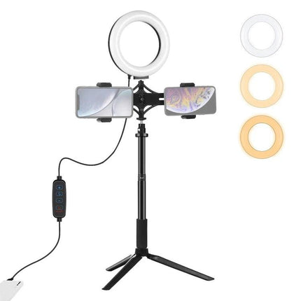 PULUZ Kit for Everyday Live Streaming and Vlogging with ring light, dual phone holders and tripod for steady well-lit videos