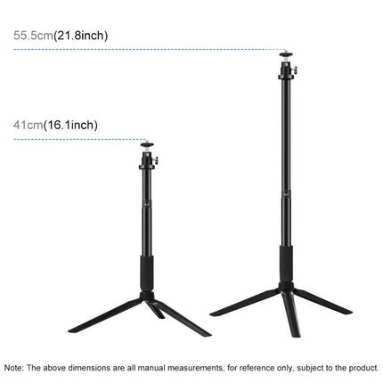 PULUZ Kit for Everyday Live Streaming and Vlogging compact tripod and phone holder shown at 41cm and 55.5cm height for steady vlogging shots