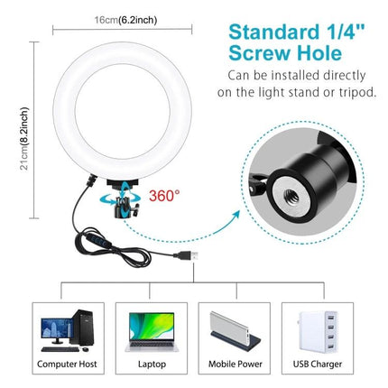 PULUZ Kit for Everyday Live Streaming and Vlogging ring light with 360° phone holder and 1/4" screw hole, USB powered for laptop, power bank, or charger