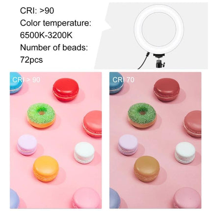 PULUZ Kit for Everyday Live Streaming and Vlogging ring light showing CRI>90 color temperature comparison with vibrant macaron colors