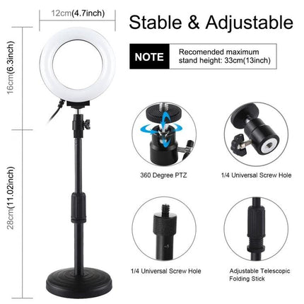 PULUZ Ring Light for Daily Vlogging and Selfies at Home - compact adjustable 12cm LED ring with 360° PTZ stand