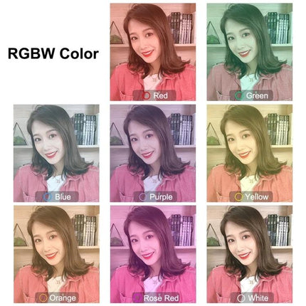 PULUZ LED Ring Light for Daily Vlogging and Home Photos showing RGBW color modes (Red, Green, Blue, Purple, Yellow, Orange, Rose Red, White)