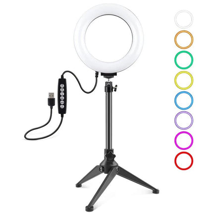 PULUZ LED Ring Light for Daily Vlogging and Home Photos on tabletop tripod with adjustable color rings and USB controller