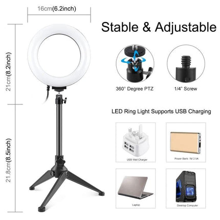 PULUZ LED Ring Light for Daily Vlogging and Home Photos compact adjustable tripod USB-powered ring light