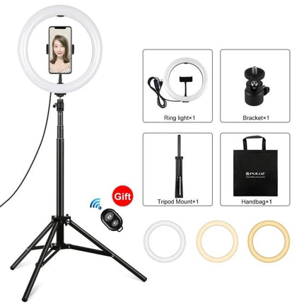 PULUZ Ring Light for Daily Vlogging and Home Video Calls with tripod, phone holder, remote and three color filters