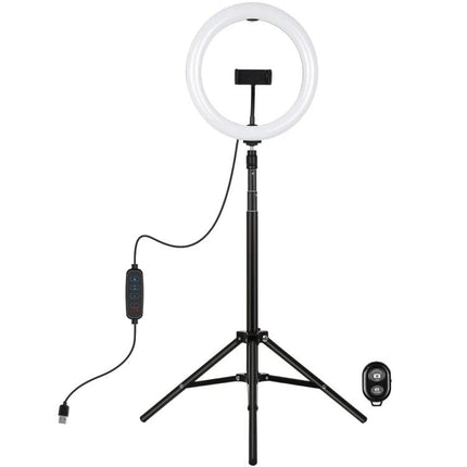 PULUZ Ring Light for Daily Vlogging and Home Video Calls on tripod with phone holder, USB power, dimmer control and Bluetooth remote