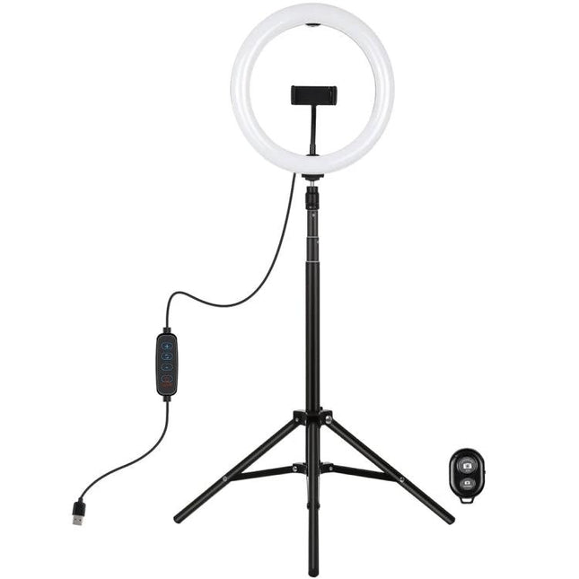 PULUZ Ring Light for Daily Vlogging and Home Video Calls on tripod with phone holder, USB power, dimmer control and Bluetooth remote