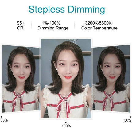 PULUZ Ring Light for Daily Vlogging and Home Video Calls showing stepless dimming and color temperature examples