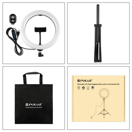 PULUZ Ring Light for Daily Vlogging and Home Video Calls with tripod, phone holder, remote and carry bag