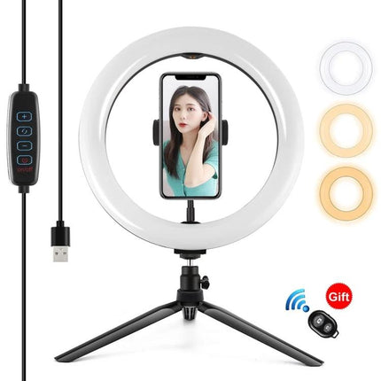 PULUZ LED Ring Light with Tripod for Daily Vlogging Sessions - portable ring light with phone mount, adjustable brightness and color modes on compact tripod