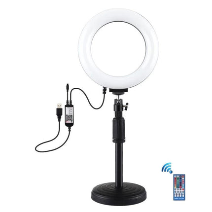 Essential PULUZ Ring Light for Home Vlogging Sessions on adjustable desk stand with USB power and remote