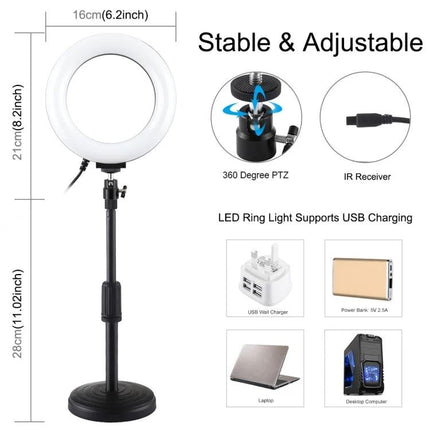 Essential PULUZ Ring Light for Home Vlogging Sessions on adjustable desk stand with 28 LEDs and USB charging