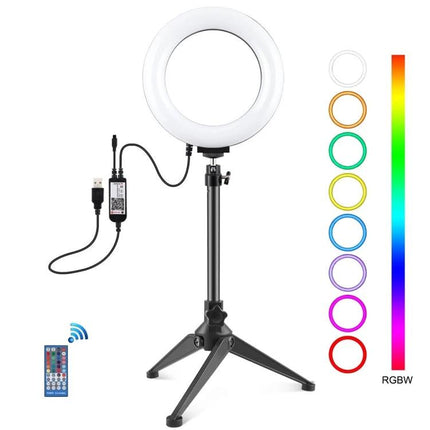 PULUZ Ring Light for Daily Video Calls and Home Photos on tripod with USB cable and RGBW color options for brighter video calls and home photos