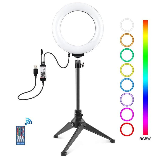 PULUZ Ring Light for Daily Video Calls and Home Photos on tripod with USB cable and RGBW color options for brighter video calls and home photos