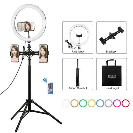 PULUZ Aluminum Tripod for Daily Vlogging and Travel with ring light, phone brackets, tripod mount and carrying handbag for steady travel vlogs
