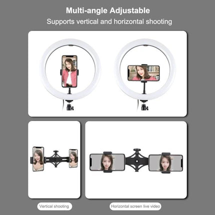 PULUZ Aluminum Tripod for Daily Vlogging and Travel showing multi-angle adjustable ring light and phone bracket for vertical and horizontal shooting