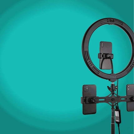 PULUZ Aluminum Tripod for Daily Vlogging and Travel with ring LED light and multi-phone mounts for steady videos