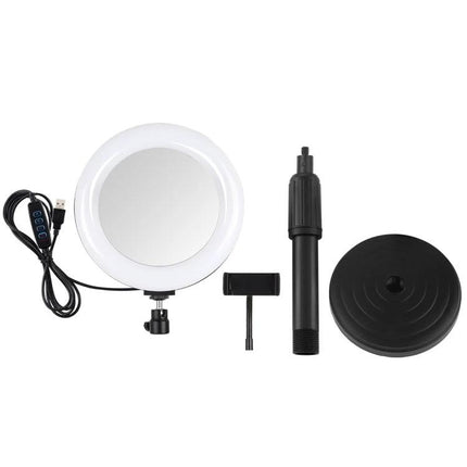 PULUZ LED Ring Light for Home Vlogging and Selfie Sessions compact USB ring light kit with mirror, phone mount, tripod adapter and weighted base