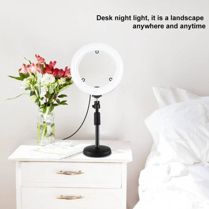PULUZ LED Ring Light for Home Vlogging and Selfie Sessions on a bedside table providing even soft illumination