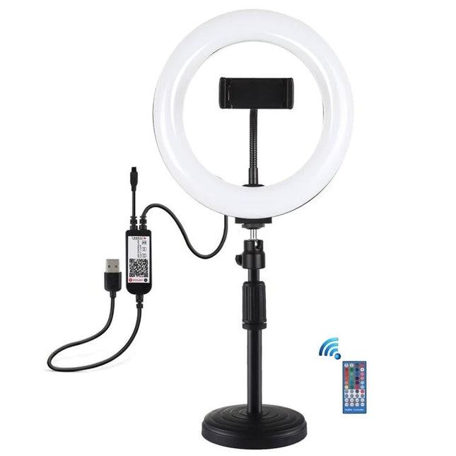 PULUZ Ring Light for Daily Video Chats and Photos on adjustable stand with phone holder and USB power