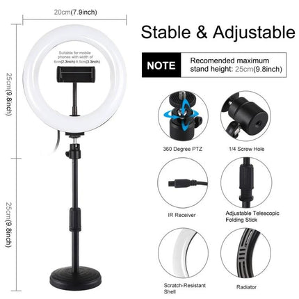 PULUZ Ring Light for Daily Video Chats and Photos – portable adjustable ring light with phone holder, 25cm stand, 360° PTZ for video calls and photos
