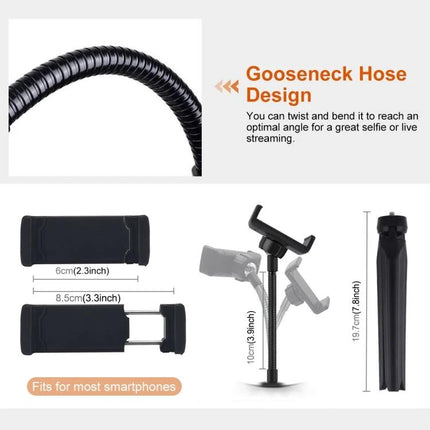 PULUZ LED Ring Light for Vlogging and Photography with flexible gooseneck phone holder and adjustable smartphone clamp