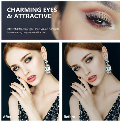 PULUZ Ring Light for Everyday Selfies and Video Calls female model before and after comparison showing brighter, even lighting for selfies