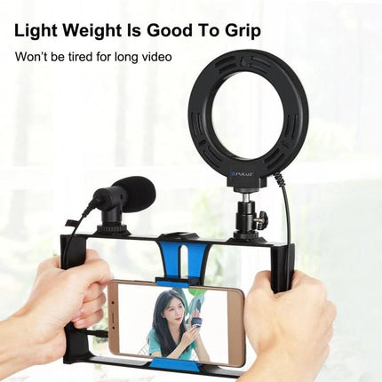 PULUZ 4-in-1 Vlogging Kit with Ring Light and Microphone for Smartphones handheld rig with ring light and microphone for clearer smartphone vlogging