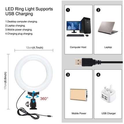 PULUZ 4-in-1 Vlogging Kit with Ring Light and Microphone for Smartphones LED ring light USB charging options and dimensions