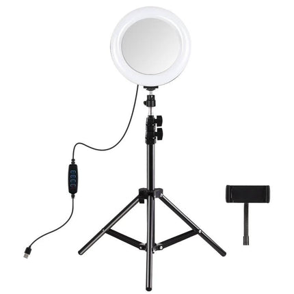 PULUZ Mirror Light for Everyday Vlogging and Home Selfies on tripod with phone mount and USB controller for home vlogging and selfies