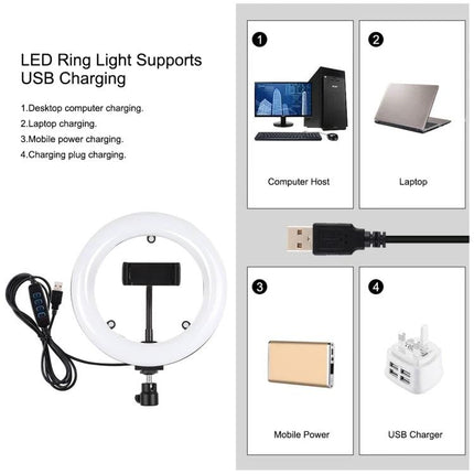 PULUZ Mirror Light for Everyday Vlogging and Home Selfies - USB-powered ring LED with phone holder for desktop, laptop, power bank or USB charger