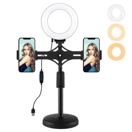 PULUZ Ring Light for Everyday Home Video Lighting Sessions compact desktop ring light with dual phone holders and adjustable color temps