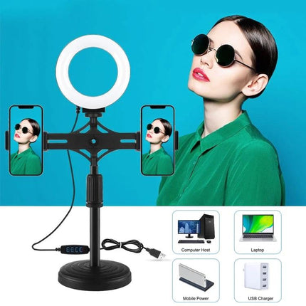 PULUZ Ring Light for Everyday Home Video Lighting Sessions - compact ring light with dual phone holders for brighter video calls and content creation