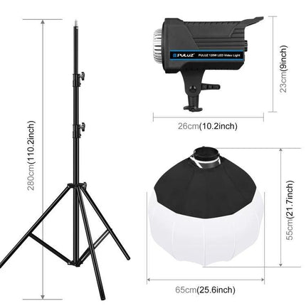 PULUZ Studio Video Light Kit for Photography Sessions - LED light, softbox 65cm, adjustable stand 280cm, studio lighting accessories
