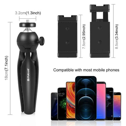 Essential PULUZ Kit for Everyday Smartphone Vlogging Sessions - compact tripod mount, phone clamp and mic for steady video and clear audio