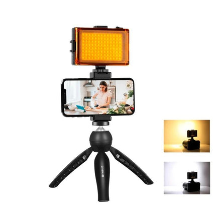 PULUZ Kit for Everyday Smartphone Video Shooting and Travel showing tripod, phone clamp and fill light for vlogging and travel videos