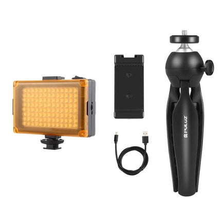 PULUZ Kit for Everyday Smartphone Video Shooting and Travel - compact tripod, fill light, phone clamp and USB cable for stable vlogging