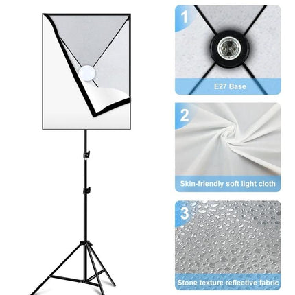 PULUZ 50x70cm Softbox Lighting Kit for Photo Studios with adjustable tripod, E27 bulb base, soft light cloth and reflective fabric
