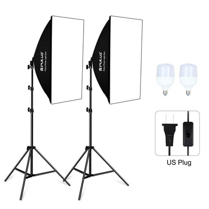 PULUZ 50x70cm Softbox Lighting Kit for Photo Studios with two softboxes, adjustable tripods and LED bulbs for portrait lighting