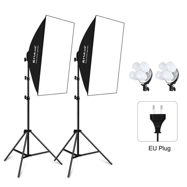 PULUZ 50x70cm Softbox Lighting Kit for Photography Studios with two softboxes, adjustable tripods and LED bulb holders