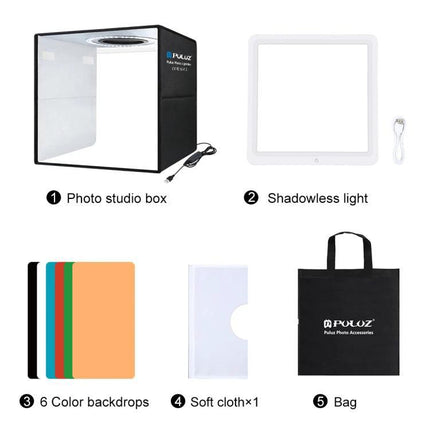 PULUZ 30cm Folding Ring Light for Small Product Photography - foldable photo studio box with shadowless LED light, 6 backdrops, soft cloth and carry bag