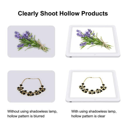 PULUZ 30cm Folding Ring Light for Small Product Photography showing clearer hollow product shots with reduced shadows and even LED illumination