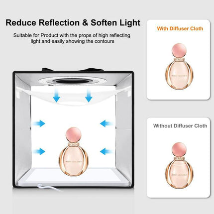 PULUZ 30cm Folding Ring Light for Small Product Photography - lightbox with diffuser cloth reducing reflections on perfume bottle
