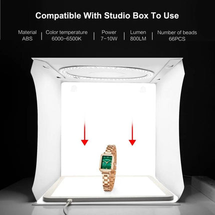 PULUZ 30cm Folding Light Box for Small Product Photography showing watch centered in illuminated foldable studio box