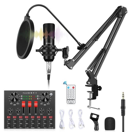 PULUZ Sound Mixer Kit for Home Recording Sessions black condenser microphone with pop filter, adjustable arm and mixer for streaming and calls
