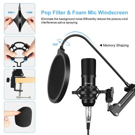 PULUZ Sound Mixer Kit for Home Recording Sessions microphone with pop filter foam windscreen and adjustable arm for clearer home recordings