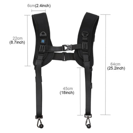PULUZ Versatile Camera Strap Kit with Waistband and Shoulder Options – black padded dual-strap harness with clips and adjustable straps for cameras